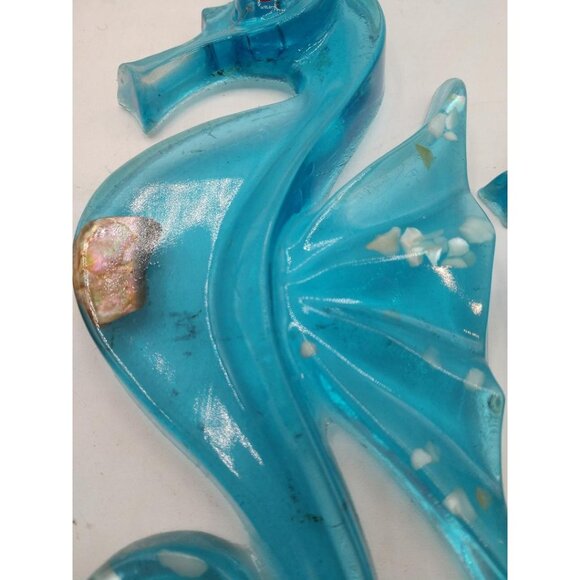 Set of 3 Handcrafted Vintage MCM Acrylic Lucite Blue Glass Seahorse Wall Art Wit - Picture 3 of 6